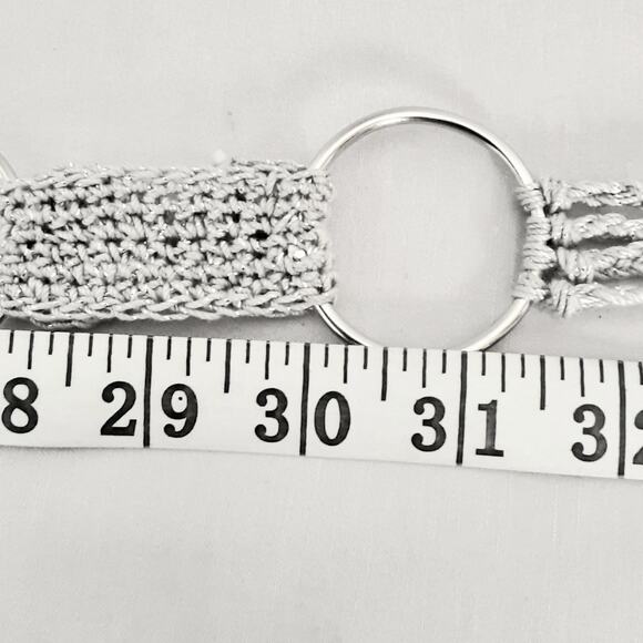 Handcrafted Silver Tone Gray Statement Chain Link Belt With Beaded Tassels - Picture 9 of 13